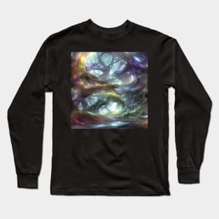 Ai Generated Art Scenery - Colourfull mystical Forest with beatiful lighting Long Sleeve T-Shirt